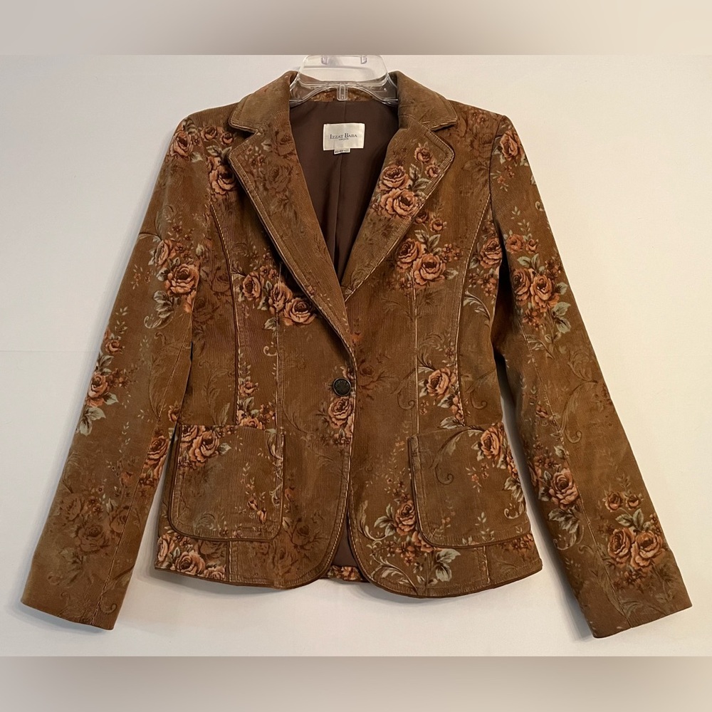 Vintage Floral Corduroy Blazer Mocha Brown Academia Boho